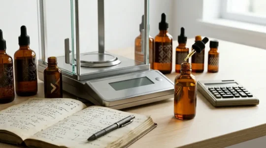 Calcul personnalisé du dosage d'huile CBD avec pipette et balance de précision