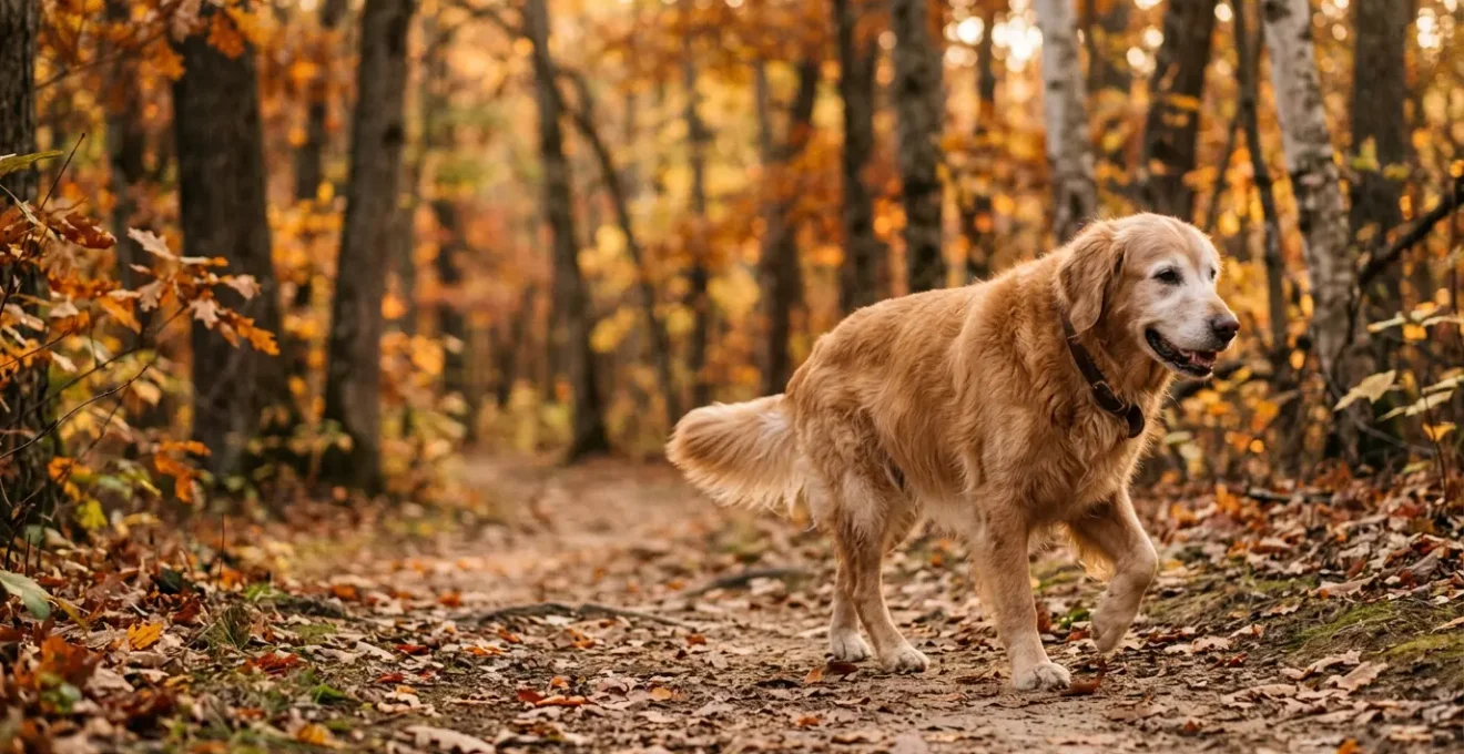 Chien âgé retrouvant sa mobilité grâce au traitement CBD contre l'arthrose