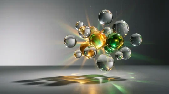 Illustration abstraite représentant la synergie moléculaire des cannabinoïdes dans un spectre lumineux