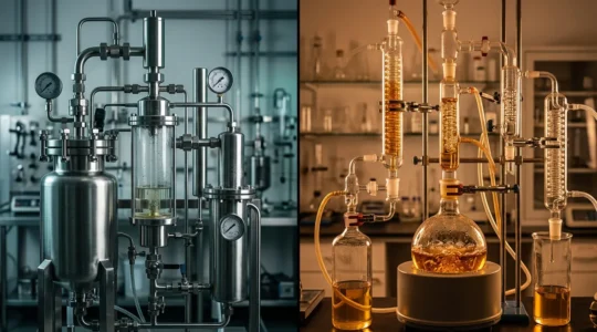 Vue comparée d'une extraction au CO2 supercritique et d'une extraction à l'éthanol dans un laboratoire moderne