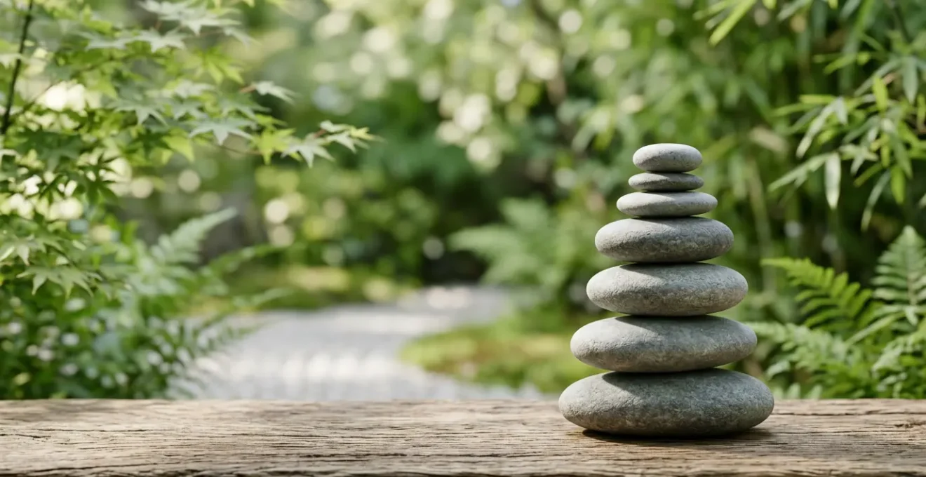 Représentation symbolique de l'équilibre du système nerveux avec des éléments naturels et des connexions neuronales stylisées