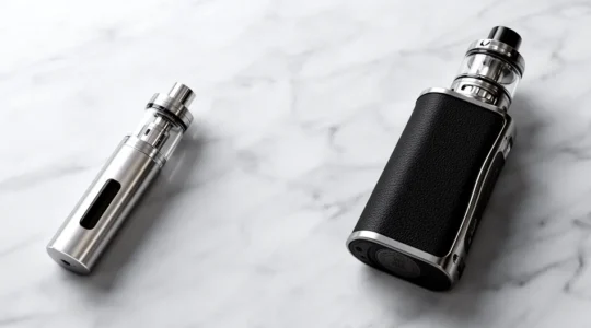 Comparaison visuelle entre un pod compact et un mod puissant pour vaper du CBD, montrant leurs différences de taille et de conception