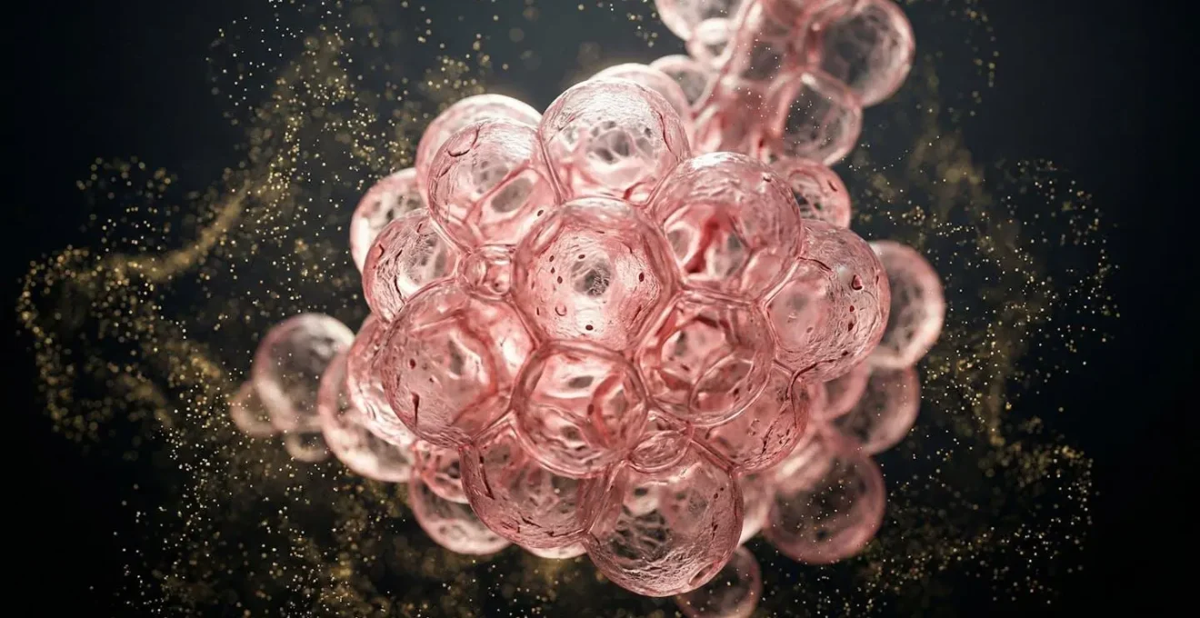 Vue macro des alvéoles pulmonaires avec particules de vapeur dorées représentant l'absorption rapide du CBD