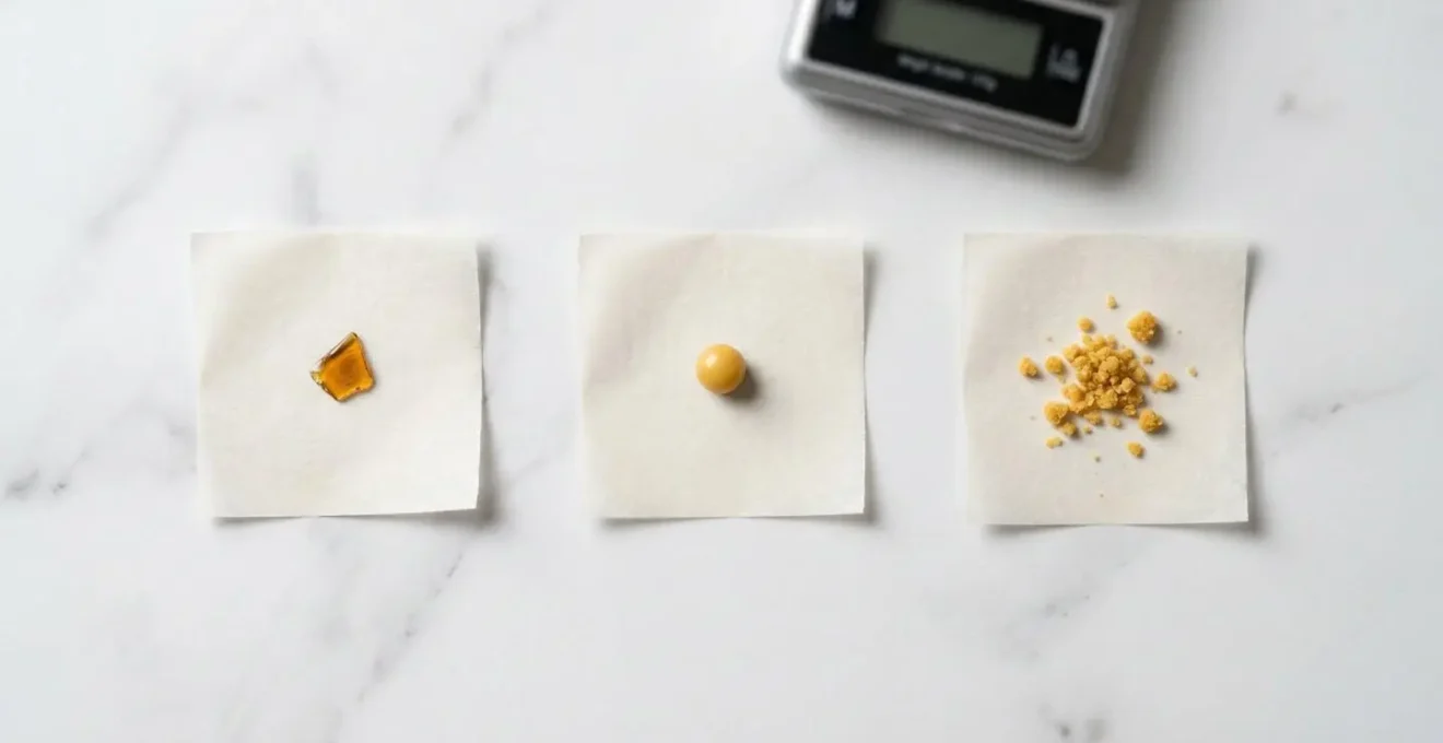 Comparaison visuelle de doses de 0,05g pour différents concentrés CBD