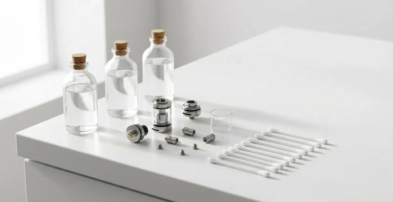 Vue minimaliste d'un processus de nettoyage de réservoir de cigarette électronique