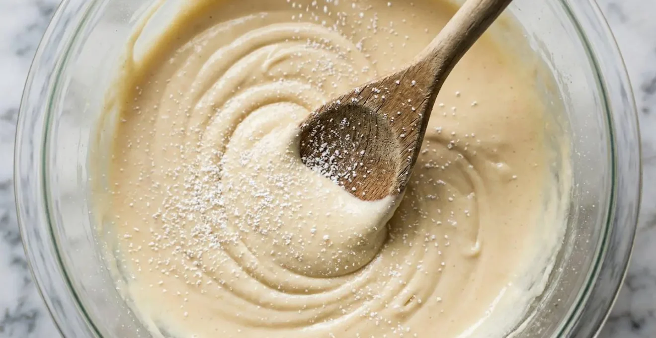 Préparation d'une pâte à crêpes avec incorporation de poudre de CBD dans un bol en verre