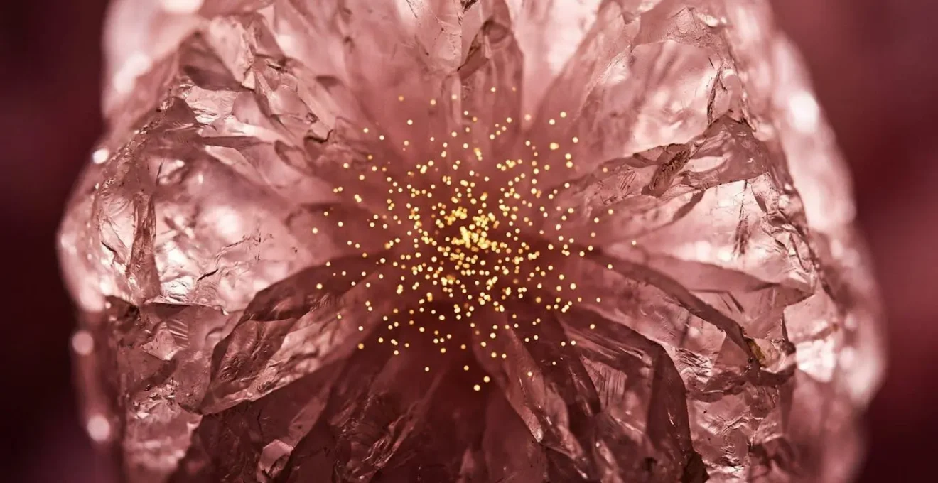 Vue microscopique artistique de tissus utérins avec points lumineux représentant les récepteurs cannabinoïdes