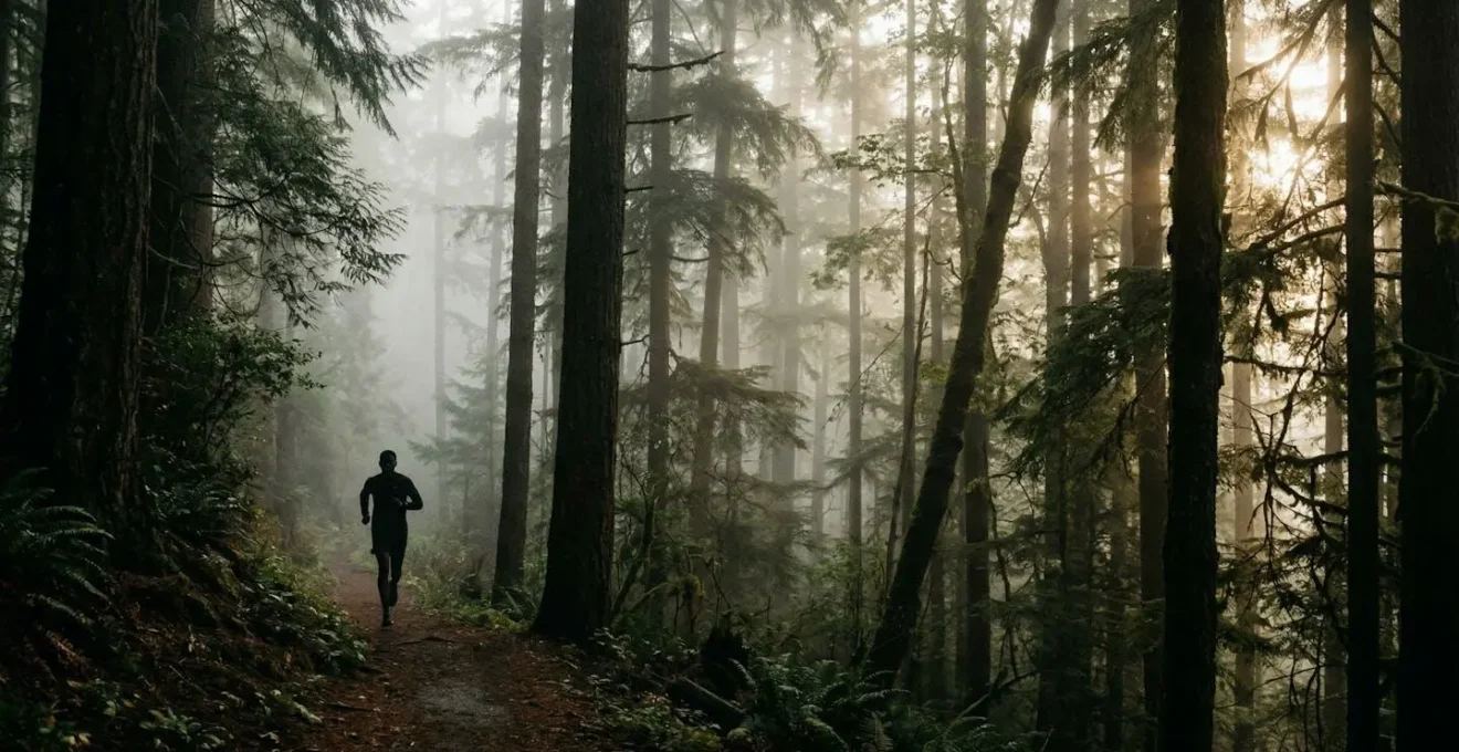 Silhouette de coureur dans un environnement naturel au lever du soleil