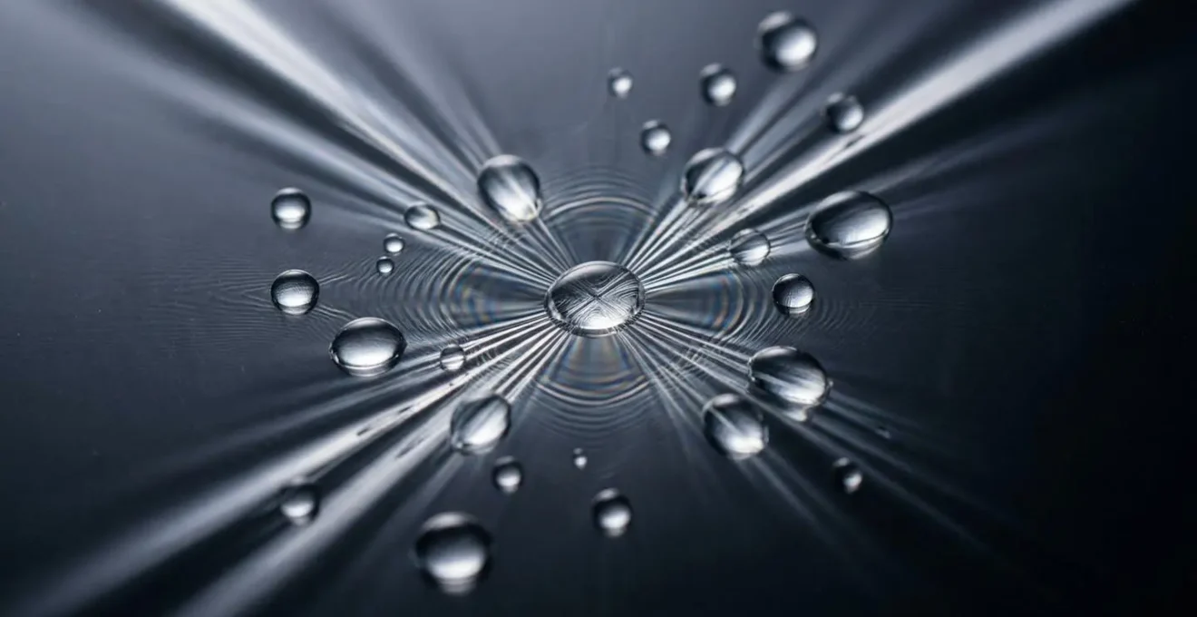 Métaphore visuelle du stress représentée par des gouttes d'eau sur une surface tendue